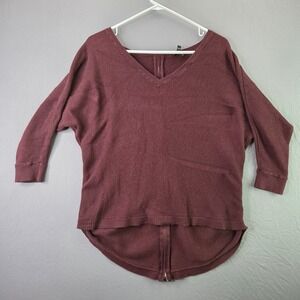 Express Sweater Womens L Burgundy Full Back Zip High Low V-Neck Dolman Knit